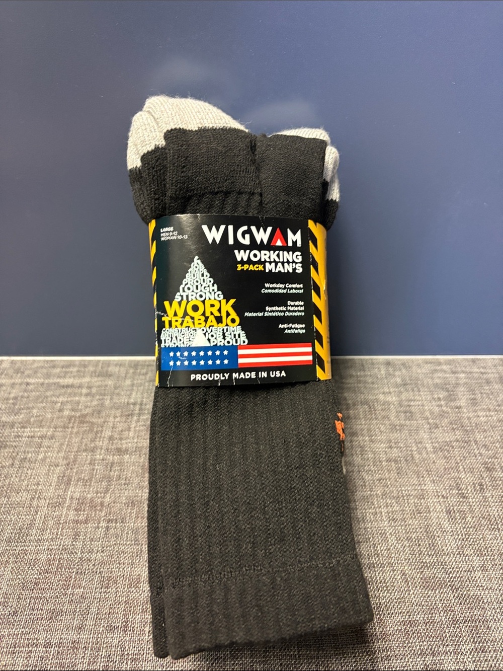 Men's working wigwam Black Socks 3 pack made in USA size large new
